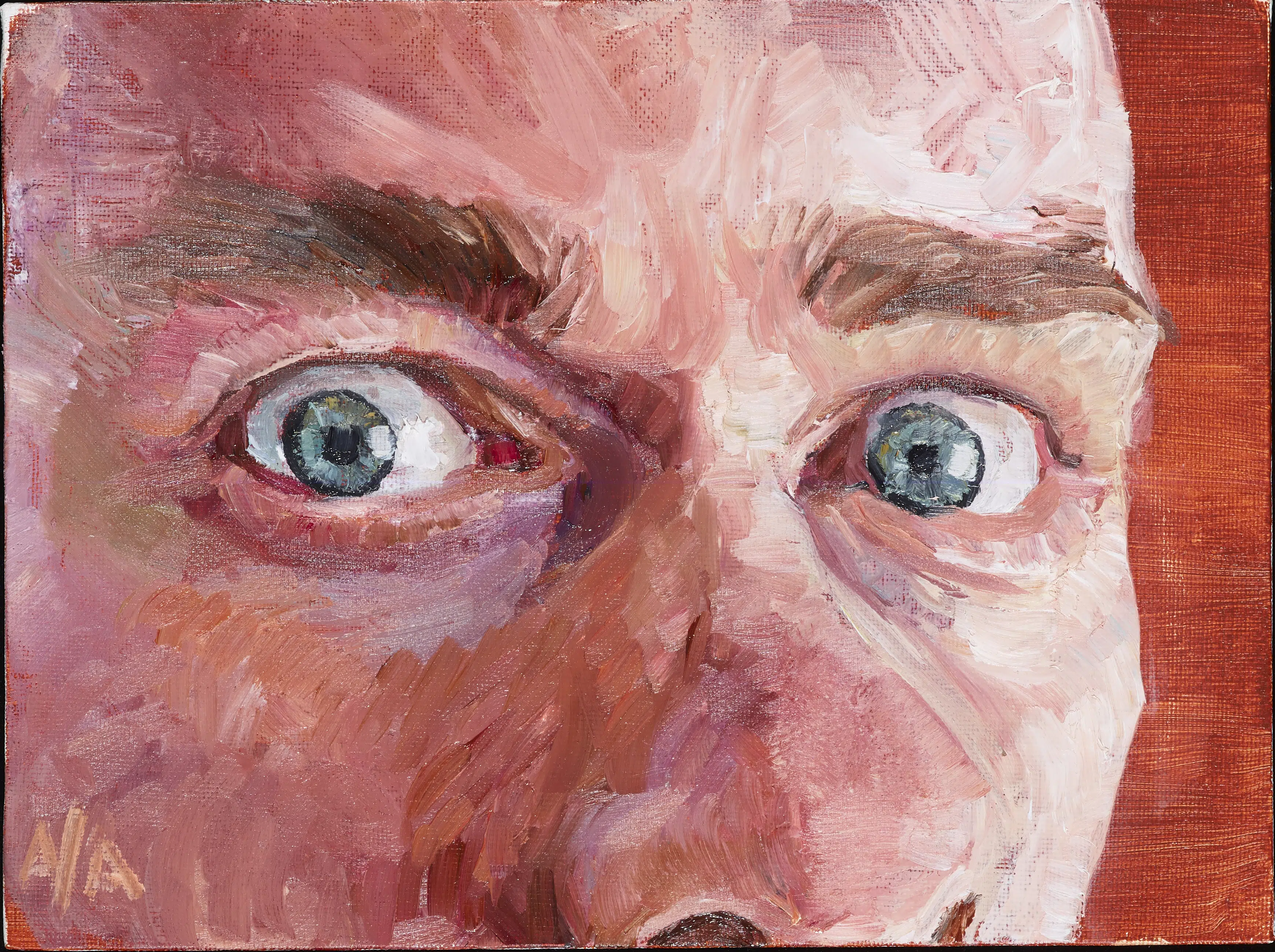 Blik van een zelfportret 2022 18cm x 24cm olieverf op canvaspaneel scaled