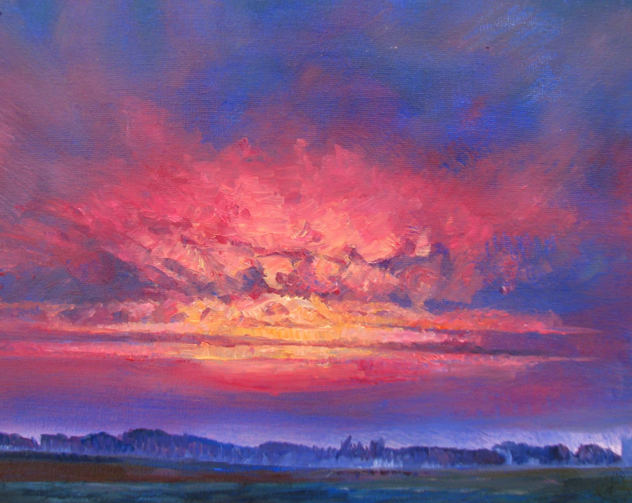 Het paarse landschap 2021 24cm x 30 cm olieverf op canvas