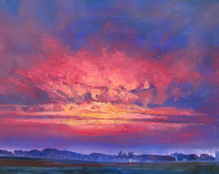 Het paarse landschap, 2021, 24cm x 30 cm, olieverf op canvas