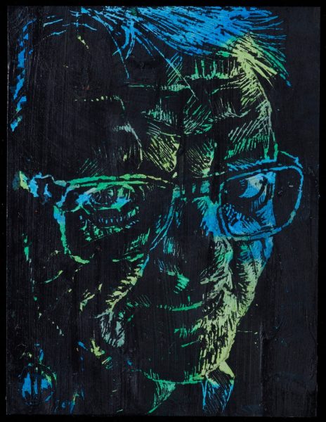 Oudere man, 2025, 16cm x 21cm, acrylverf en oliepastel papier, 300 euro