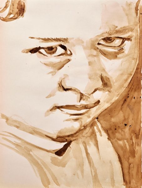 Portret van een jong meisje, 2021, 29.7cm x 42cm, bister op papier, 570 euro