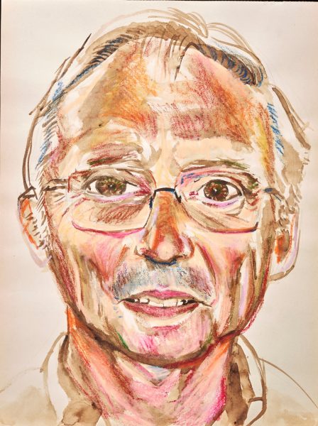 Portret van een man, 2021, 29.7cm x 42cm, oliepastel en bister op papier 570 euro