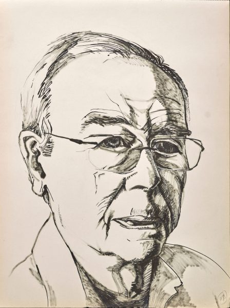 Portret van een oudere man, 2021, 29.7cm x 42cm, Zwarte pen en stiften