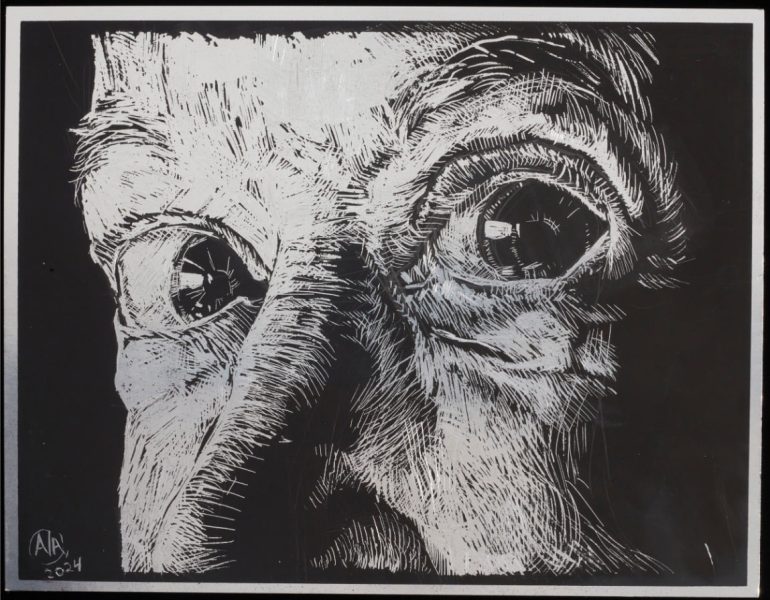 Portret van een oudere vrouw, Kraspapier, 2024, 32cm x 24cm 450 euro