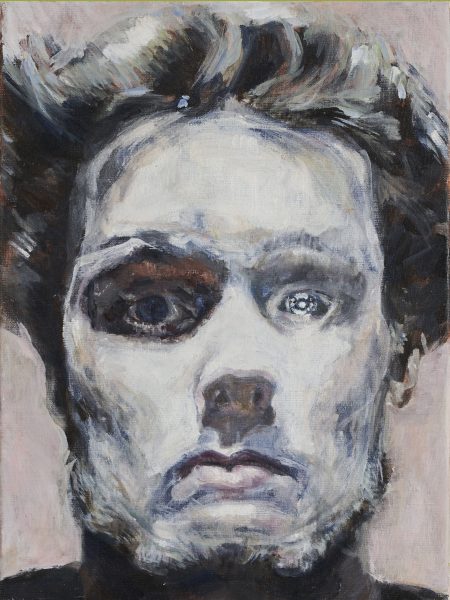 Speciale blik in een zelfportret, 2017, 30cm x 40cm, acrylverf en olieverf op canvas